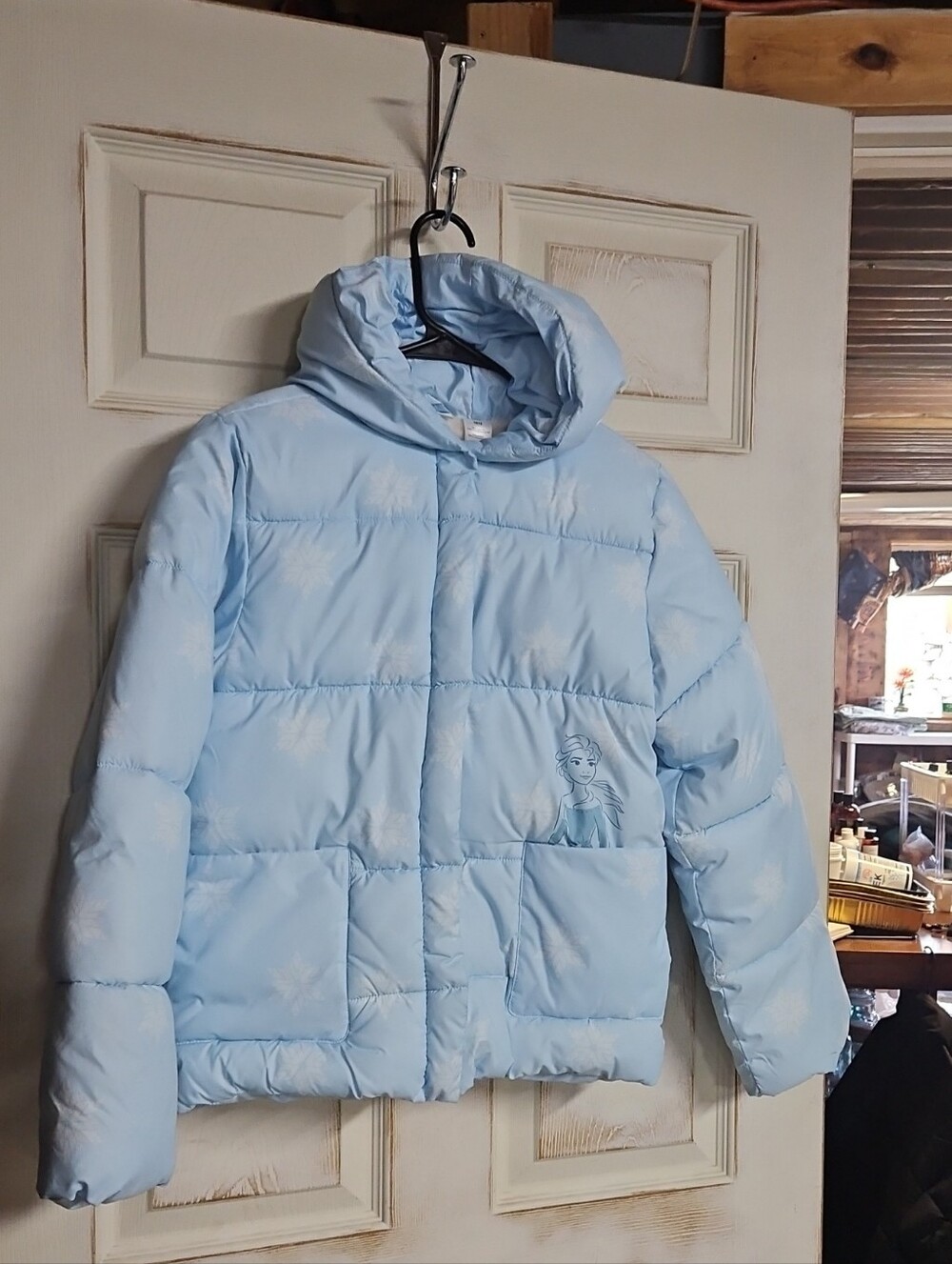 Disney Light Blue Puffer Jacket with Elsa Graphic
